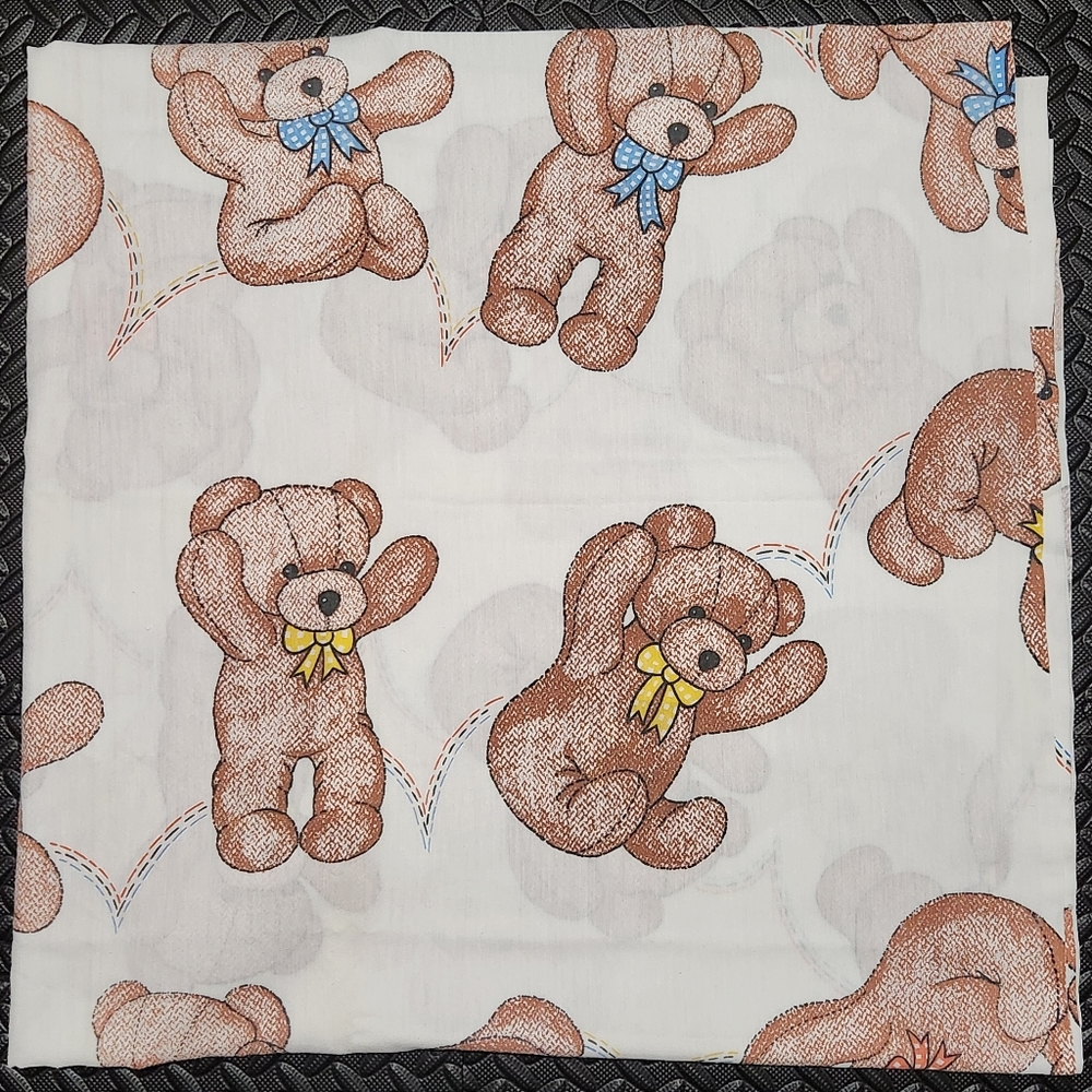Vintage Teddy Bear Twin Flat Sheet 90s Bedding Fabric Material